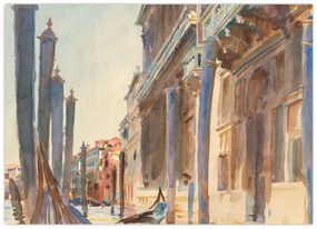 Sklenený obraz - John Singer Sargent, Gondola Moorings on the Grand Canal, reprodukcia (70x50 cm)