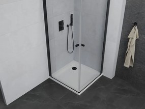 Mexen Pretoria Duo, sprchovací kút s 2-krídlovými dverami 70 (dvere) x 70 (dvere) cm, 6mm číre sklo, čierny profil + slim sprchová vanička 5cm biela s čiernym sifónom, 852-070-070-70-02-4010B