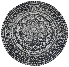 Prírodne - čierny okrúhly jutový koberec s ornamentom Ornié - Ø 120 cm