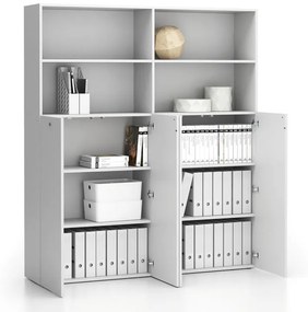 Dvojitá kancelárska policová skriňa 2-dverová SEGMENT, uzamykateľná, 8 políc, biela