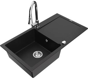 Mexen Leo, 1-komorový granitový drez 900x500x190 mm a drezová batéria Elia, čierna, 6501-77-670101-00