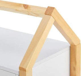 Detský nočný stolík, biely, dizajn domu, 2 zásuvky