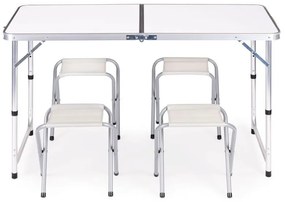 Skladací cateringový stôl 119,5x60 cm biely so 4 stoličkami