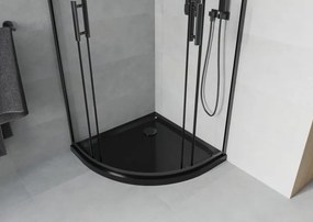 Mexen Rio, štvrťkruhový sprchový kút 90 x 90 cm, 6mm číre sklo, čierny profil + čierna sprchová vanička, 863-090-090-70-00-4170B