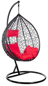 Závesné hojdacie kreslo MADRID EXTRA, nosnosť 150 kg- čierne + červené vankúše