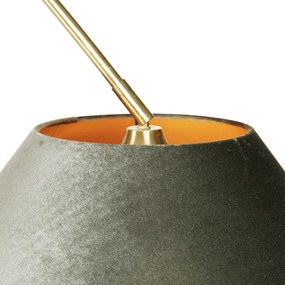 Mosadzná oblúková lampa s bielym a dvojitým zamatovým tienidlom zelená - XXL