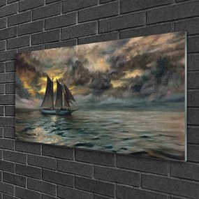 Obraz na skle More loďka krajina 100x50 cm