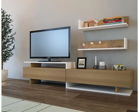 Obývacia stena Alcaraz (teak + biela). Akcia -19%. Vlastná spoľahlivá doprava až k Vám domov. 1101400