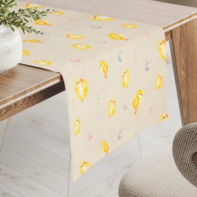 Biante Veľkonočný teflónový behúň na stôl TF-074 Kuriatka a kraslice na béžovom 45x180 cm