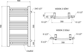 Mexen Ares, vykurovacie teleso 700 x 400 mm, 240 W, bočné pravé a spodné pripojenie, biela, W102-0700-400-00-20-S