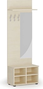 Vešiaková stena s botníkom a zrkadlom HORIZONT, 3 háčiky, polica, roky vodorovne, breza