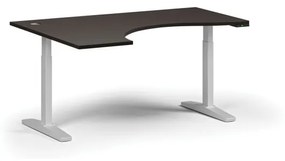 Výškovo nastaviteľný stôl, elektrický, 675-1325 mm, ergonomický ľavý, doska 1600x1200 mm, biela podnož, wenge