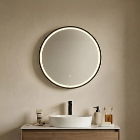 Kúpeľňové zrkadlo čierne 50 cm vrátane LED 3-stupňové stmievateľné s dotykovým okrúhlym - Miral