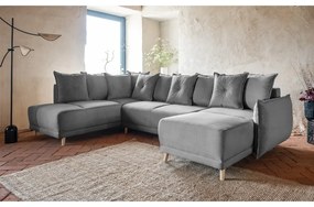 Sivá menčestrová rozkladacia rohová pohovka (ľavý roh/do "U") Lazy Lukka – Miuform