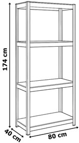 Regál 174x80x40 cm strieborný