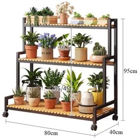 Kovový stojan na rastliny 3-poschodová polica na kvety v loft štýle 95 cm