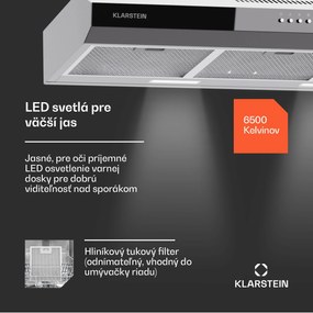 Klarstein Contempo 90, digestor, 90 cm, podskrinkový, 200 m³/h, LED, akryl, nehrdzavejúca oceľ