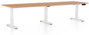 Výškovo nastaviteľný stôl OfficeTech Long, 260 x 80 cm, biela podnož, buk