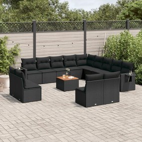 vidaXL 14-dielna záhradná súprava pohoviek s vankúšmi čierna polyratan
