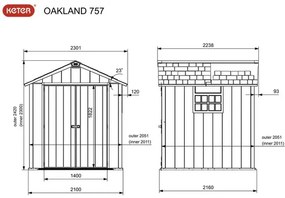 Plastový záhradný domček Keter Oakland 757 Duotech 210x216 cm sivý