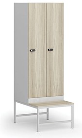 Šatníková skrinka s lavičkou, 2 oddiely, 1875 x 600 x 500/800 mm, demont, mechanický kódový zámok, laminované dvere, dub prírodný
