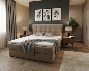 Čalúnená posteľ boxspring DIRELIS TRINITY 140x200 cm béžová Matrac: Matrac Bonell pružinový