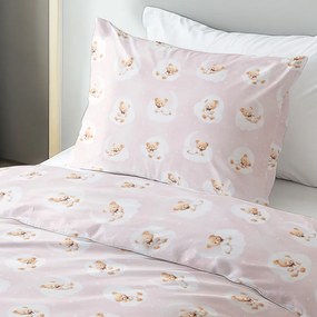 Biante Detské bavlnené posteľné obliečky Sandra SA-743 Spiace medvedíky na obláčikoch na svetlo ružovom Jednolôžko 140x200 a 70x90 cm