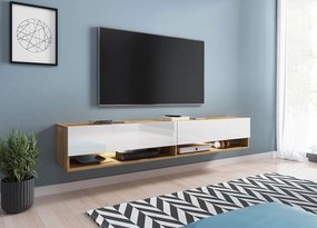 TV stolík/skrinka Aldesia 180 (wotan + biely lesk) (osvetlenie led rgb farebné). Vlastná spoľahlivá doprava až k Vám domov. 1053720