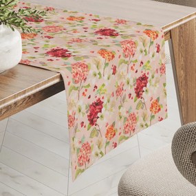 Biante Dekoračný behúň na stôl PML-091 Hortenzie a ľalie na ružovom 35x140 cm