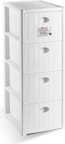 STEFANPLAST Plastový úložný regál Elegance Slim, 4 zásuvky, biely