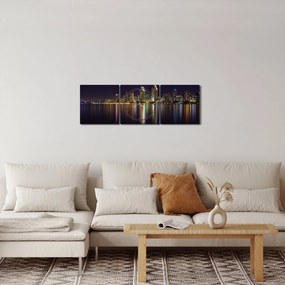 Obraz nočného mesta (s hodinami) (90x30 cm)