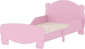AIYAPLAY Montessori Detská Postel 3-6 Rokov, 140x70 cm Jednoduchá Detská Postel s Ochrannými Pásmi a Dreveným Rámom v Tvare Medveďa pre Deti, Ružová |