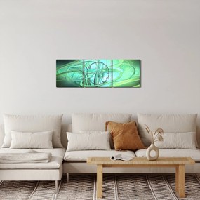 Obraz zelenej abstrakcie (s hodinami) (90x30 cm)