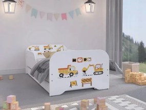 DomTextilu Detská posteľ pre chlapcov 140 x 70 cm s bagrom a nákladným autom  Biela 46382