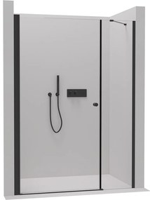 Cerano Antelo, 1-krídlové sprchové dvere s pevnou časťou 90(dvere) x 30(stena) x 190 cm, 6mm číre sklo, čierny profil, CER-CER-435806