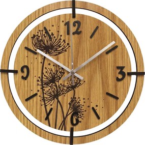 Nástenné hodiny s motívom púpava | LOTI: HDF - Javor 30 cm 4811-115544 HDF0706-ruky-silver