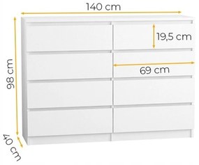 Komoda 140/8 cm - biela