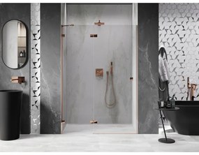 Mexen Lunar, ľavé výklopné sprchové dvere 130 cm, 8mm číre sklo, ružové zlato profil, 834-130-000-60-00-L