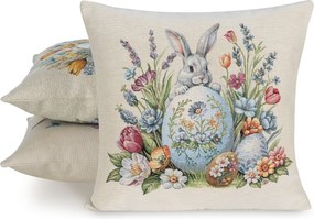 VEĽKONOČNÁ GOBELÍNOVÁ DEKORAČNÁ OBLIEČKA NA VANKÚŠ BUNNY 45X45 CM VZOROVANÁ