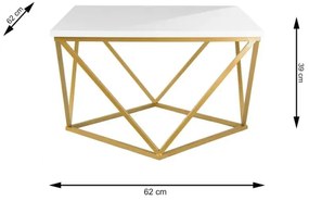 Konferenčný stolík CURVED 62x62 cm mosadz/biela