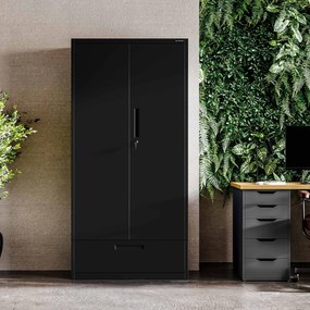 Modulárna kovová multifunkčná skriňa so zásuvkou čierna MEGAN 1850 x 900 x 400 mm