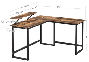 Industriálny rohový písací stôl s policou LWD II