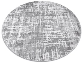 Moderný MEFE koberec okrúhly  8722 Pásy vintage - Štrukturálny,  dve vrstvy  rúna sivá / biela