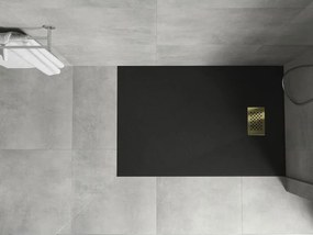 Mexen Hugo, obdĺžniková sprchová vanička SMC 130 x 80 cm, čierna, zlatá krytka, 42708013-G