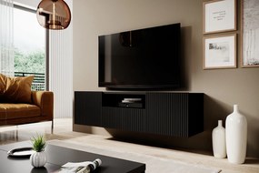 Závesný TV stolík Nicole 150 cm s otvorenou policou - čierny / čierny mat