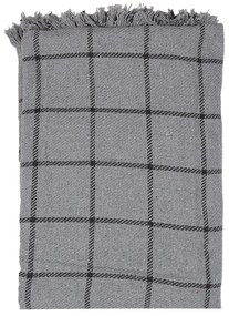 Šedý bavlnený pléd so čiernymi pruhmi a strapcami - 125*150 cm