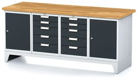Dielenský stôl MECHANIC I, 2 skrinky a 2x 5 zásuvkový box na náradie, 10 zásuviek, 2000x685x880 mm, antracitové dvere