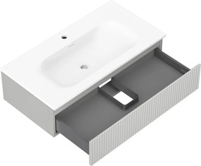 Mexen Rivel, kúpeľňová skrinka 90 cm s umývadlom Vela, 1 zásuvka, drážkovaná, šedá matná/biela matná, 91A20-09023-1-BF62-W23M01