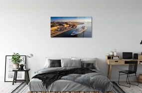 Obraz na skle Loď sea city sky 140x70 cm