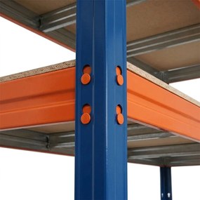 Kovové regály BULLRACK RIVET PRO 200x200x60 DTD drevotrieska 4 úrovne modro-oranžová